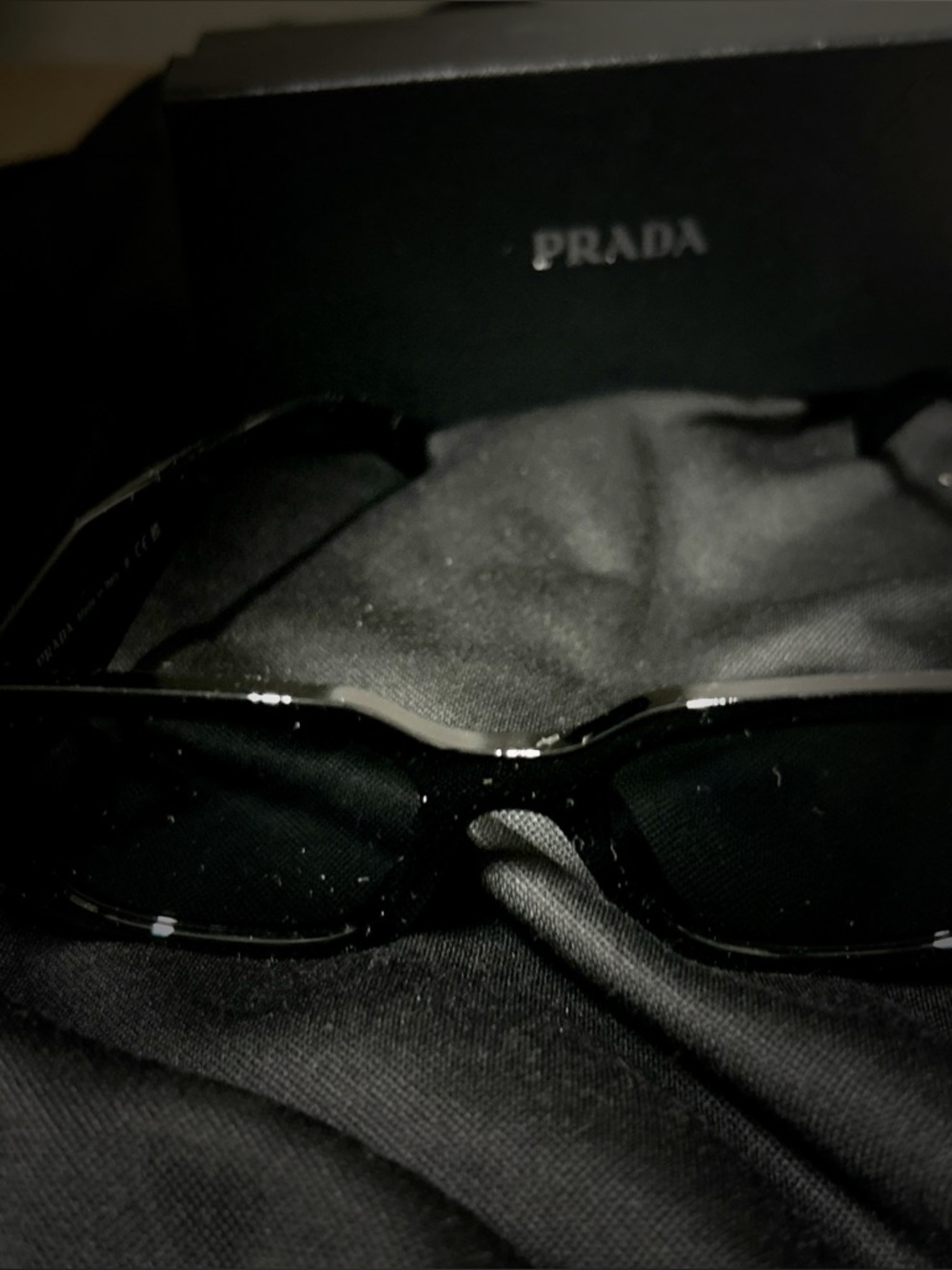 Prada Glossy Black Rectangular Sunglasses